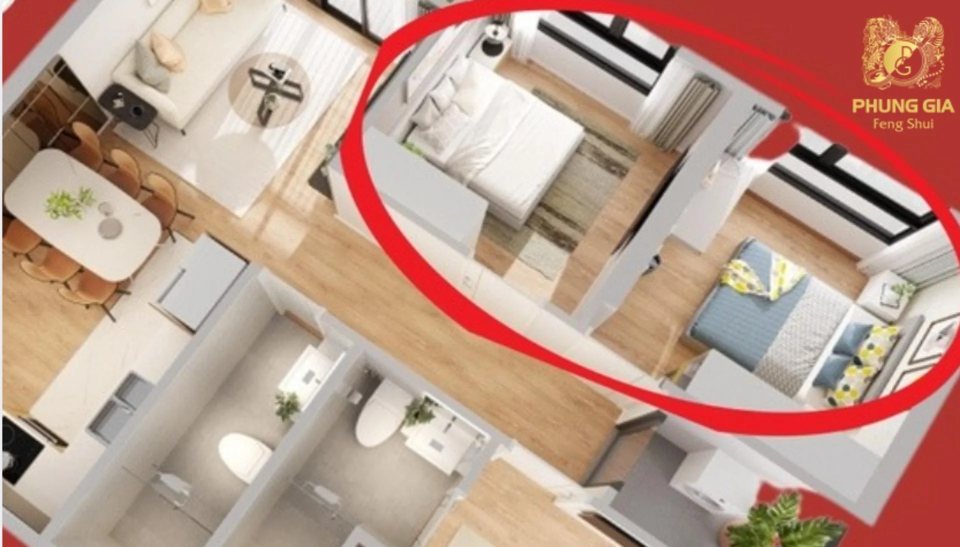 2 phòng ngủ có cửa đối diện nhau là bố cục phổ biến nhưng tiềm ẩn xung khí