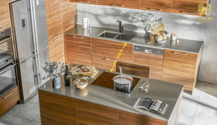 Khoảng cách bếp và chậu rửa tầm 60 - 120cm giúp hạn chế sự đối khắc