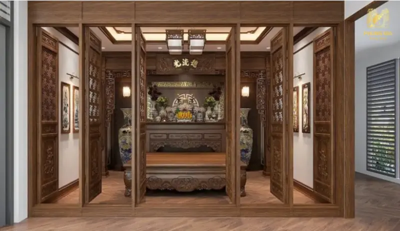 Bố trí cửa phòng thờ đúng vị trí, đúng hướng giúp cân bằng khí và mang lại may mắn cho gia chủ