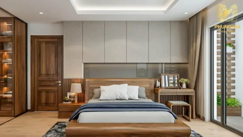 Cửa phòng ngủ 1 cánh với kích thước cân đối giúp đảm bảo lưu thông khí ổn định và phù hợp không gian tiêu chuẩn