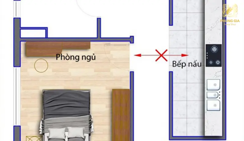  Cửa phòng ngủ đối diện bếp tạo thế Hỏa khí