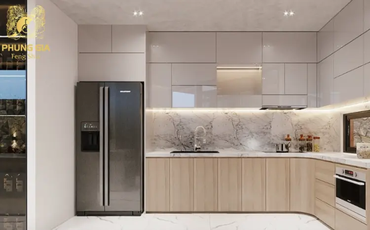 Bếp nên lựa chọn gam màu sáng vừa mang lại sự sang trọng, vừa đảm bảo yếu tố phong thủy cho người tuổi Canh Ngọ