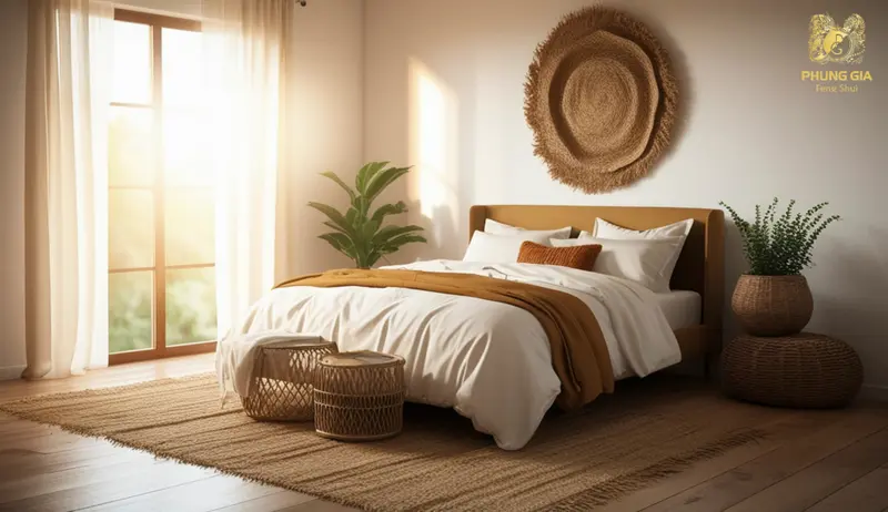 Mây, tre, nứa mang lại khí Mộc mềm mại, giúp phòng ngủ thư giãn và phục hồi nội lực