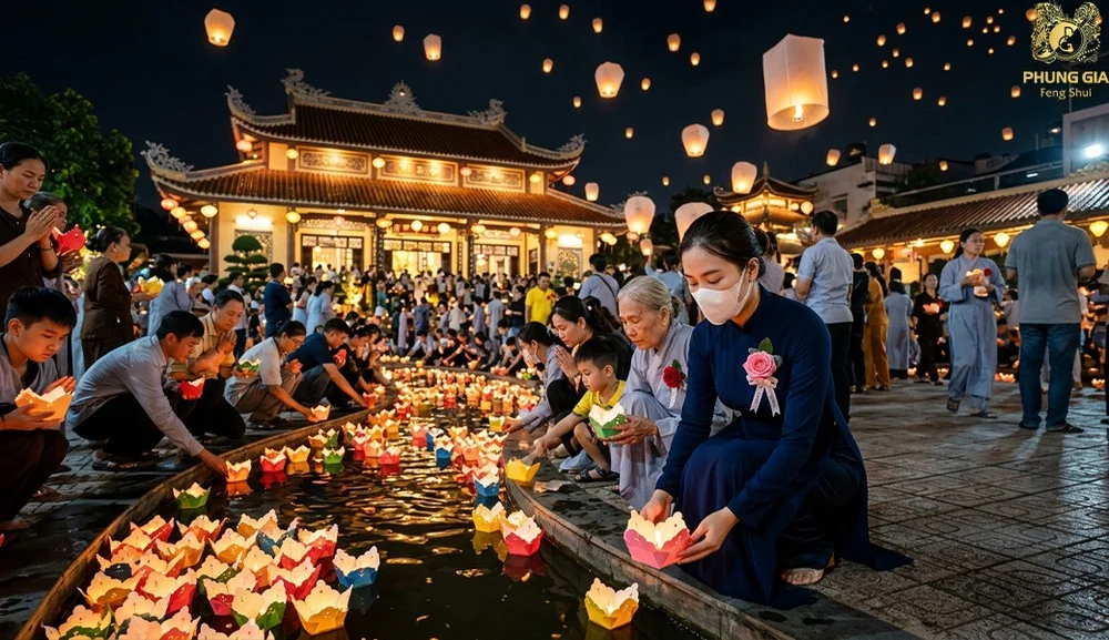 Mâm cúng Phật và gia tiên trong lễ Vu Lan báo hiếu tháng 7 âm lịch.