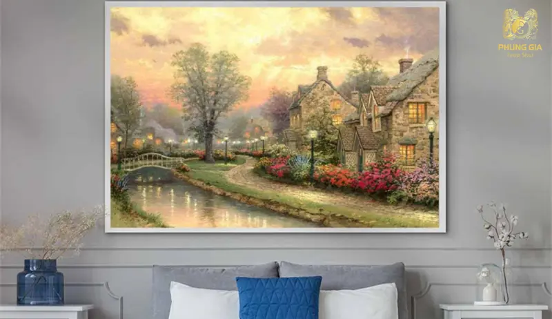 Tranh thiên nhiên dịu nhẹ giúp phòng ngủ mệnh Mộc thư giãn và cân bằng năng lượng