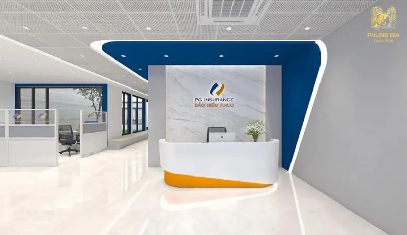 Quầy lễ tân đón cát khí, logo vững vàng là khởi đầu thuận lợi cho doanh nghiệp thịnh vượng