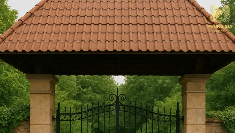 Mái quá to che kín cổng khiến không gian trở nên bí bách