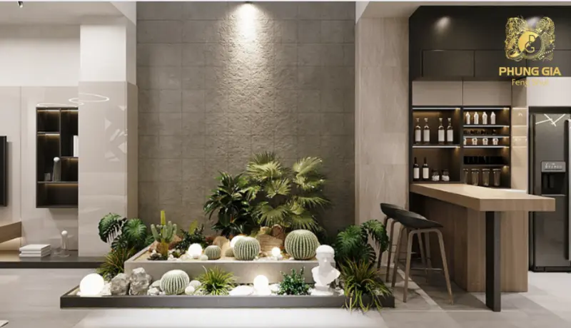 Giếng trời nên kết hợp với cây xanh, ánh sáng tự nhiên, thác nước mini hoặc đá phong thủy để kích hoạt năng lượng dương, giúp luồng khí lưu thông ổn định hơn