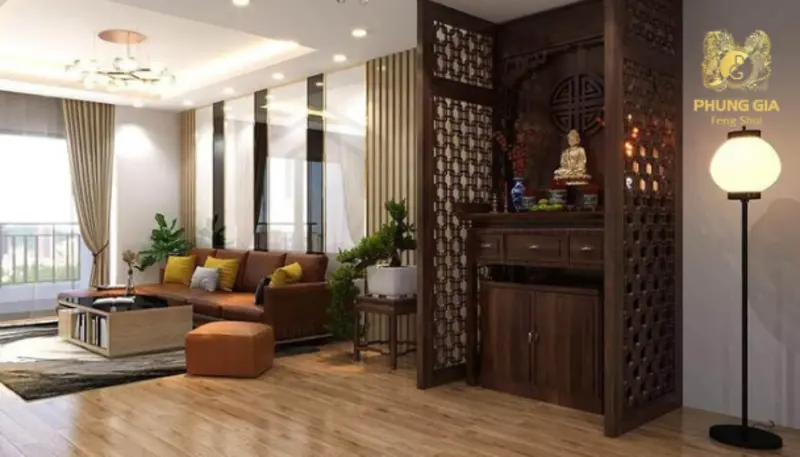 Việc đặt bàn thờ ở góc phòng khách, tránh hướng trực diện cửa chính, là phương án hợp lý, vừa đáp ứng nhu cầu sinh hoạt của gia đình, vừa đảm bảo yếu tố phong thủy và sự hài hòa cho không gian nội thất