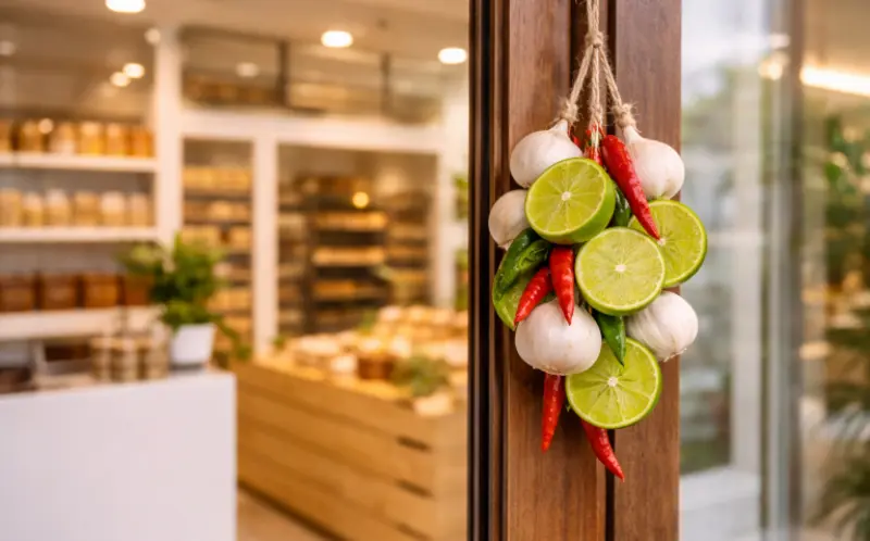 Treo chanh tươi tại khu vực cửa ra vào là cách đơn giản giúp làm mới không gian và tạo cảm giác tích cực ngay từ lối vào cửa hàng