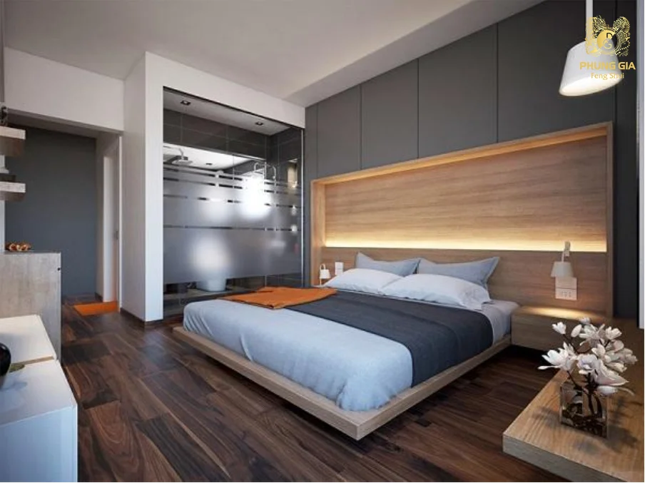 Nội thất hiện đại trong không gian phòng ngủ có nhà vệ sinh